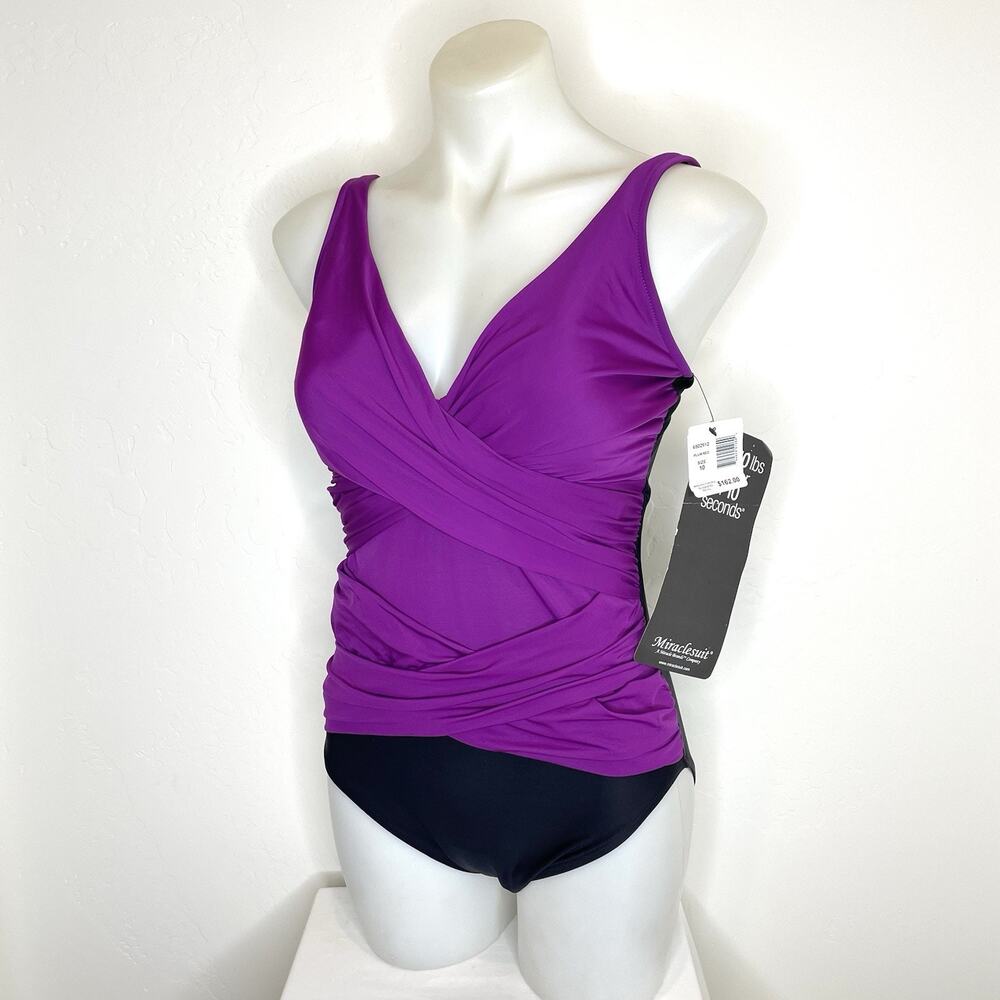 Miraclesuit Megan Color Block Tummy Control Slimming Swimsuit Womens 10 Purple